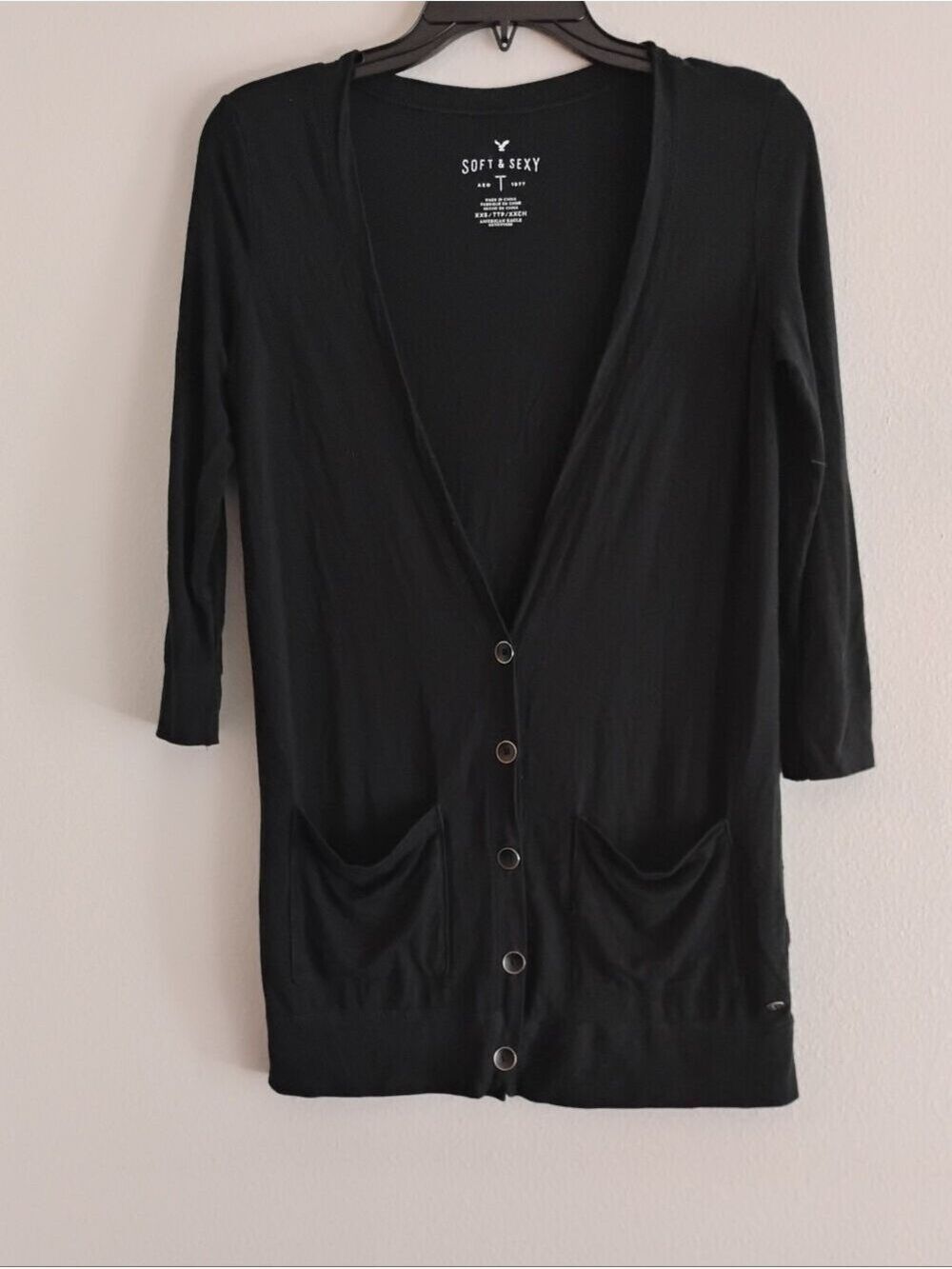 American Eagle Outfitters Black 'Soft & Sexy' Lightweight Smooth Knit Cardigan
